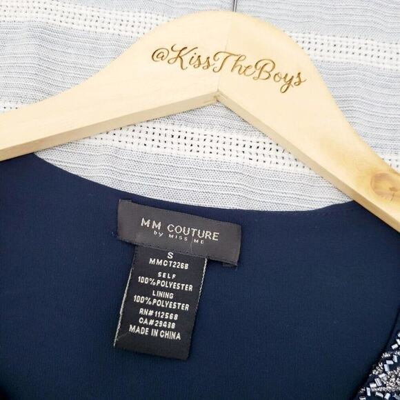 MM Couture by Miss Me Midnight Blue Art Deco Style Beaded Blouse Size Small - Picture 9 of 13